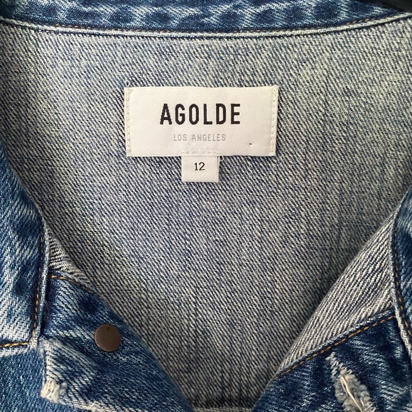 NWT AGOLDE x ANTHROPOLOGIE Denim Mini Dress Balloon Sleeves Size 12 - Picture 8 of 11